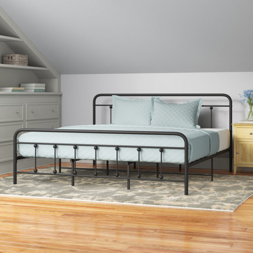 Andover Mills™ Ashburton Metal Bed Frame with Modernism Headboard, Multiple Size and Color